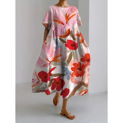Laura - Women's Art Floral Print Pocket Tunic Dress