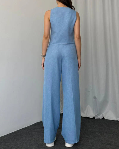 Emma - Solid Color Casual Vest Two-Piece Set