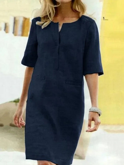Helena - Women's short-sleeved cotton and linen dress