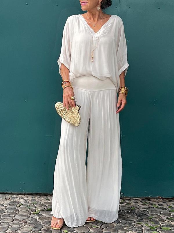 Marta - Elegant two-piece set with wide chiffon pants