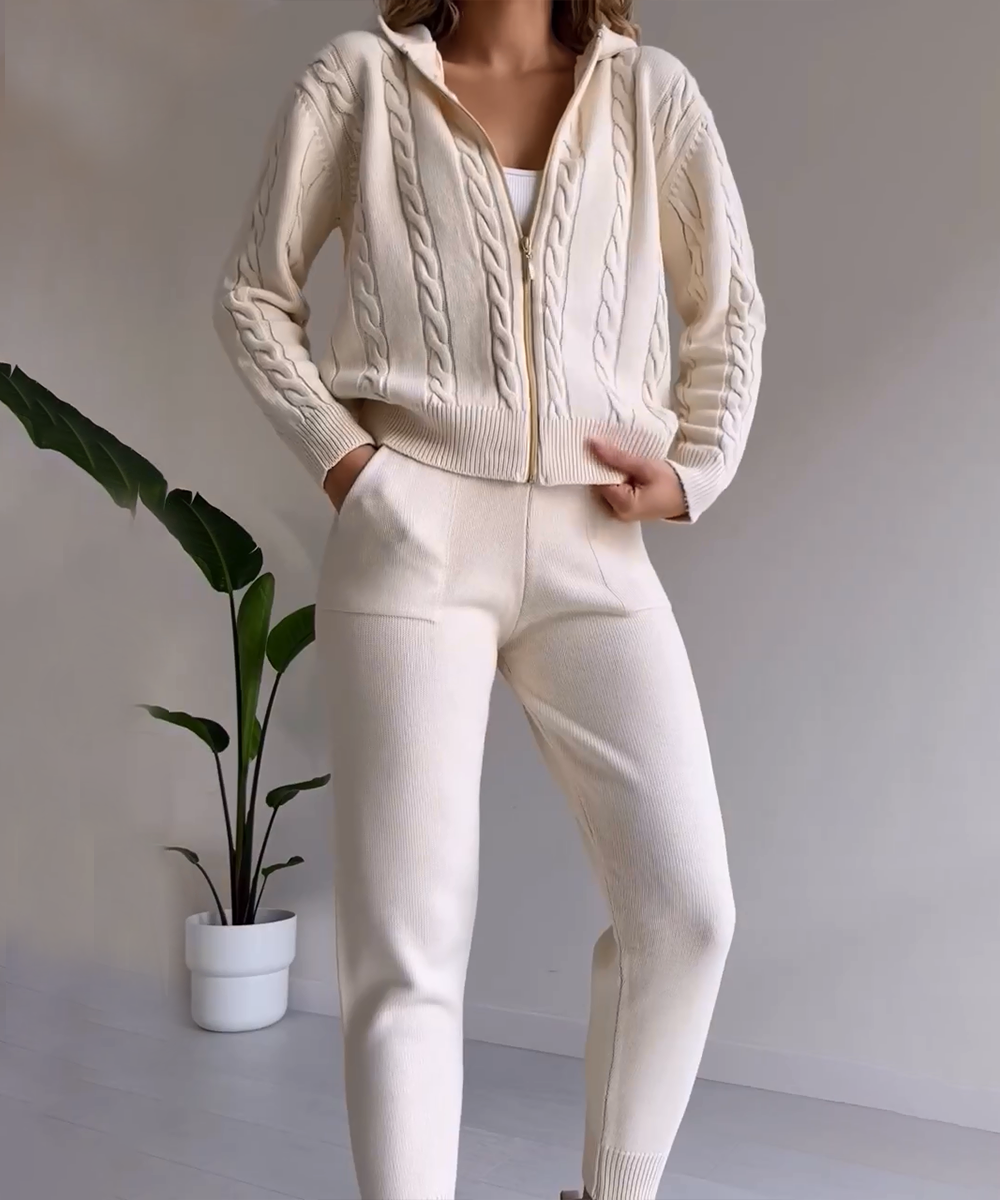 Two-Piece Set Jacquard Knit Sweater and Cardigan with Design