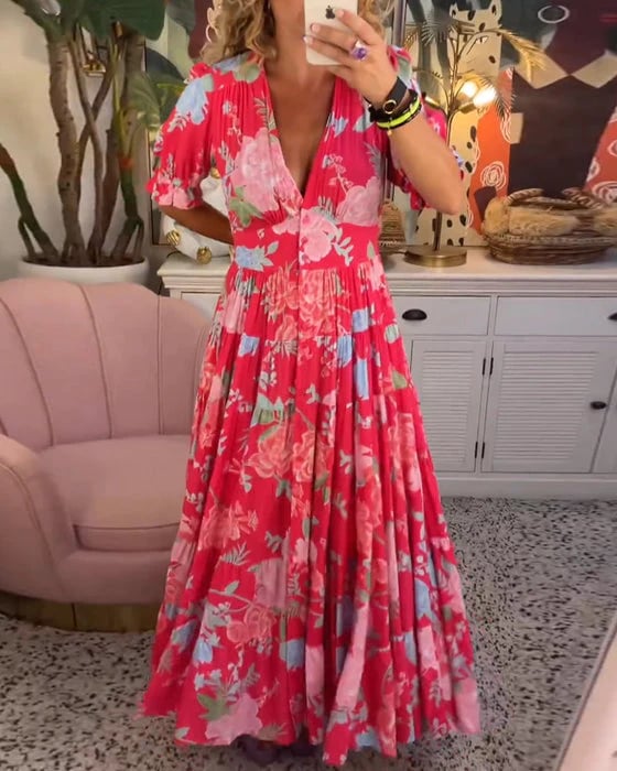 Ania - V-neck dress with floral print