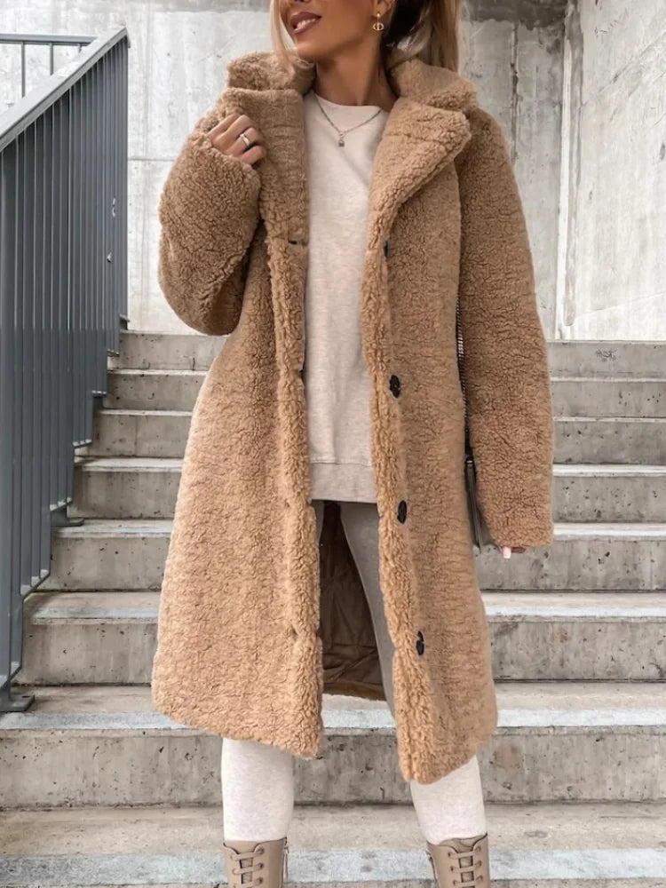 Women's Long-Sleeved Lapel Coat – Warm Style and Comfort