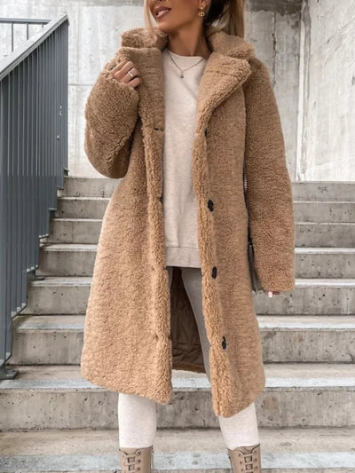 Women's Long-Sleeved Lapel Coat – Warm Style and Comfort