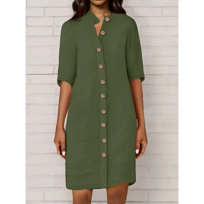 Amalie - Elegant Midi Dress with Front Button Placket for Casual and Women's Wear