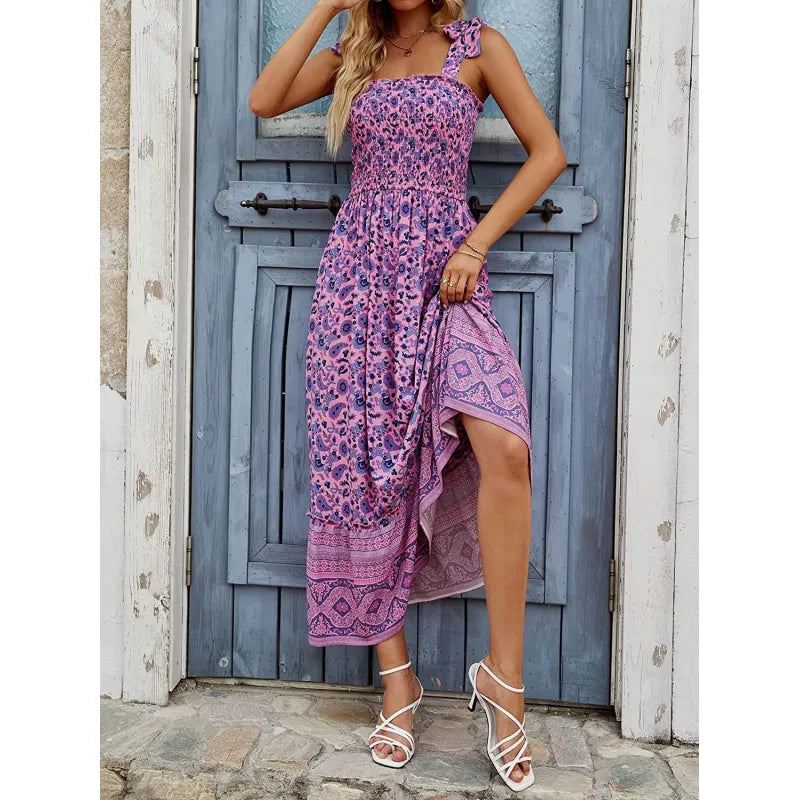 Casandra - Women's Loose Long Summer Bohemian Printed Strappy Dresses