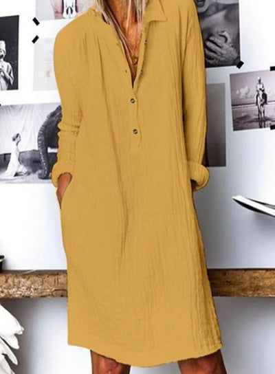 Georgina - Solid color cotton and linen midi dress