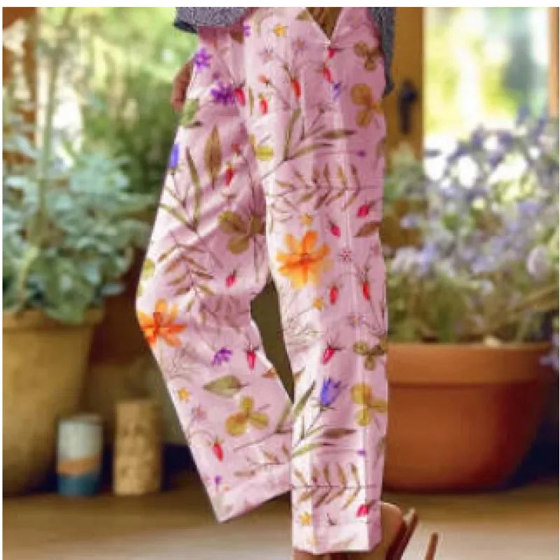 Victoria - Women's Vintage Botanical Floral Lace-Up Loose Casual Pants