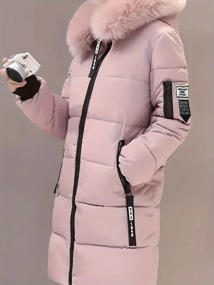 Modern Women's Hooded Coat with Zip Closure in Pink