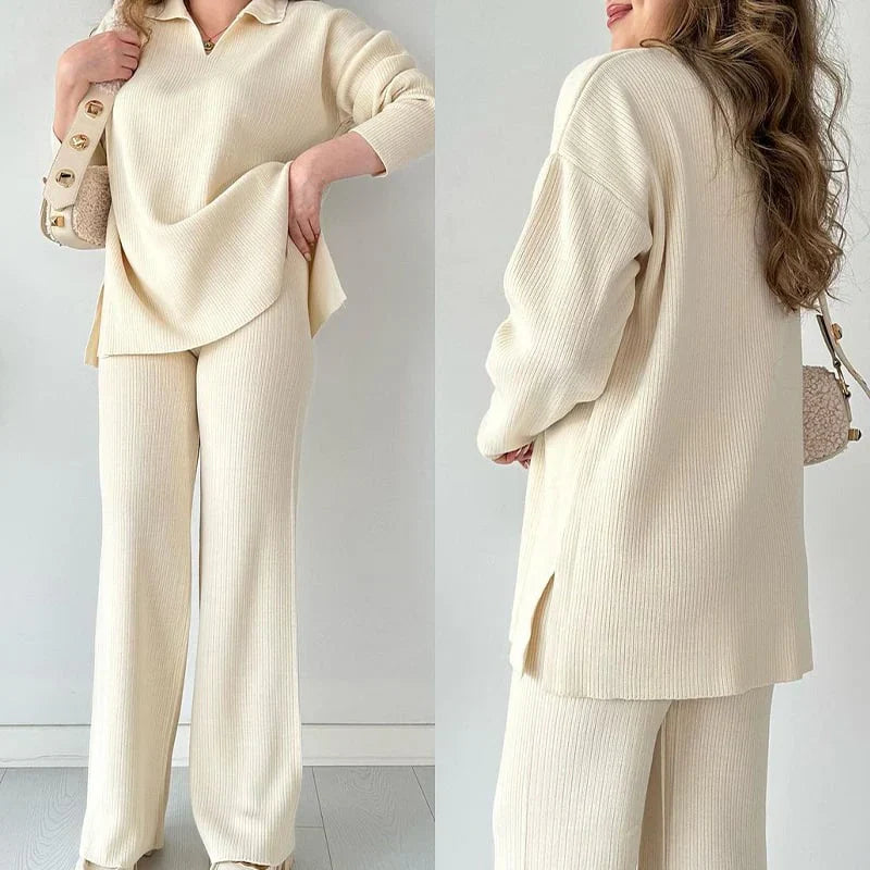 Autumnal V-neck set for a cozy style