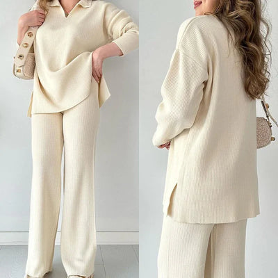 Autumnal V-neck set for a cozy style