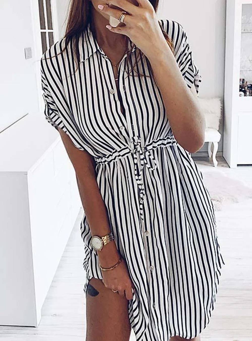 Lucia - Striped Dress with Cord and Bow