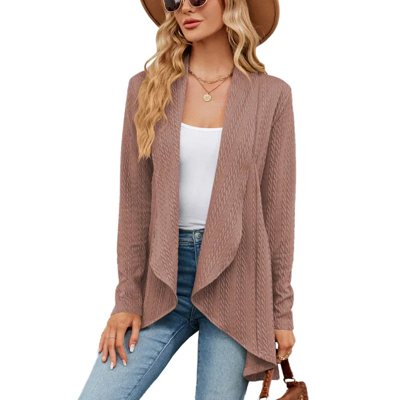 Colette - Elegant soft knit cardigan with lapel and open knit