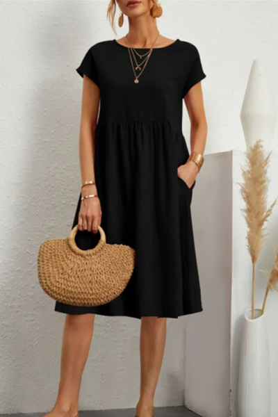 Melanie - Casual Solid Patchwork Dress with O-Neck and Short A-Line Sleeves