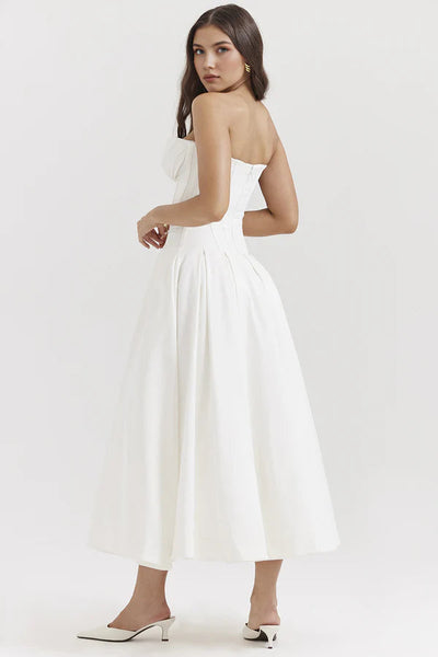 Elegant strapless midi dress with corset detail