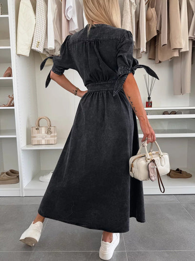 Modern long dress with buttons and short sleeves