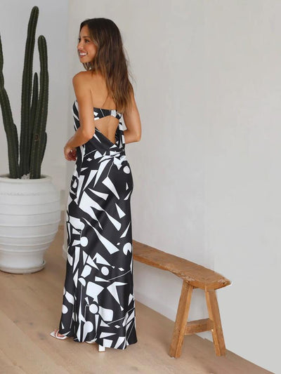 Long Strapless Dress with Print and Low Back