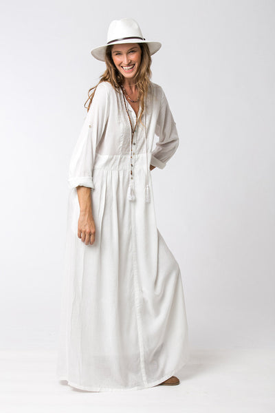 Long summer dress with long sleeves and light style