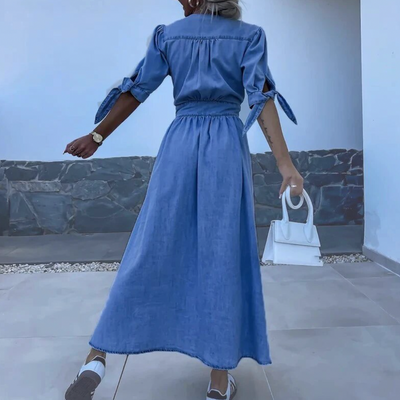 Yeliy - Modern V-neck dress with button closure