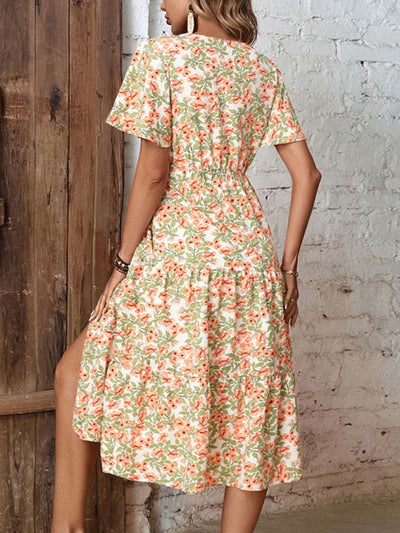 Lara - Ladies' button-down dress with slit and floral print