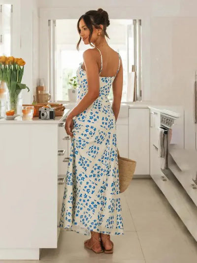 Karla - New spring and summer slim-fit V-neck printed backless long dress