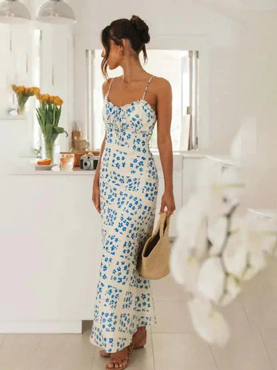 Karla - New spring and summer slim-fit V-neck printed backless long dress