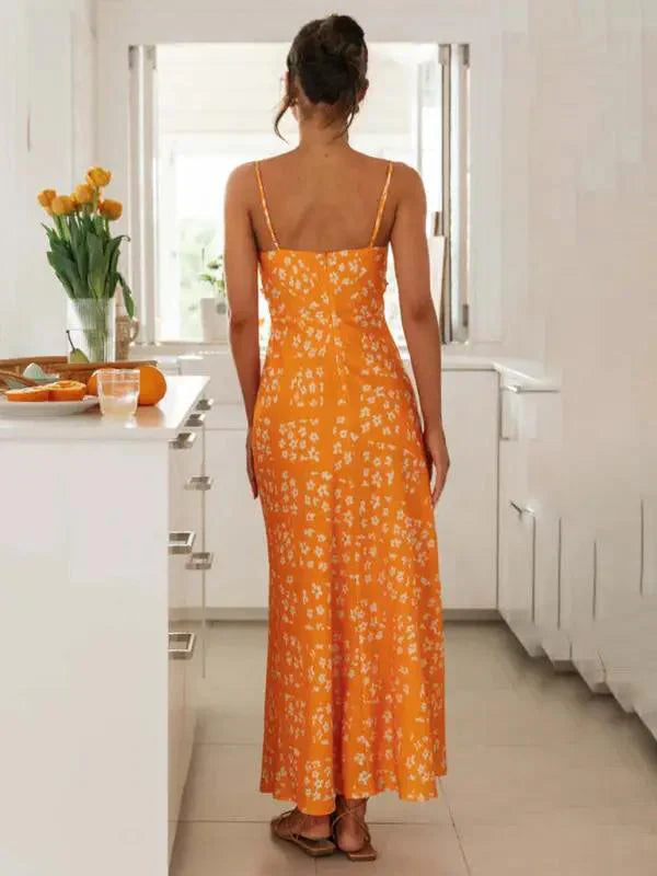 Karla - New spring and summer slim-fit V-neck printed backless long dress