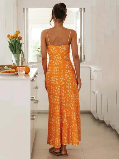 Karla - New spring and summer slim-fit V-neck printed backless long dress