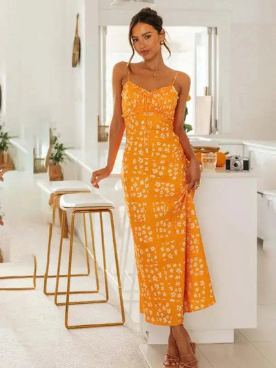 Karla - New spring and summer slim-fit V-neck printed backless long dress