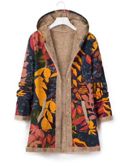 Women's hooded coat with pockets: comfort and style with a print