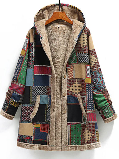 Women's hooded coat with pockets: comfort and style with a print