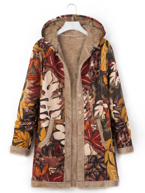 Women's hooded coat with pockets: comfort and style with a print