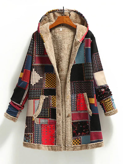 Women's hooded coat with pockets: comfort and style with a print