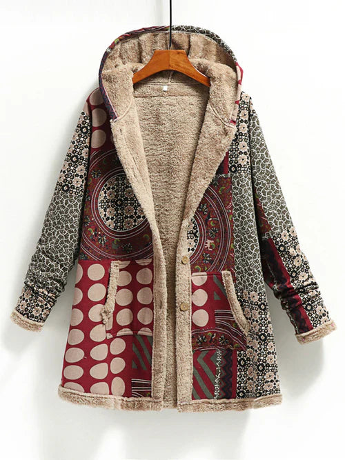 Women's hooded coat with pockets: comfort and style with a print