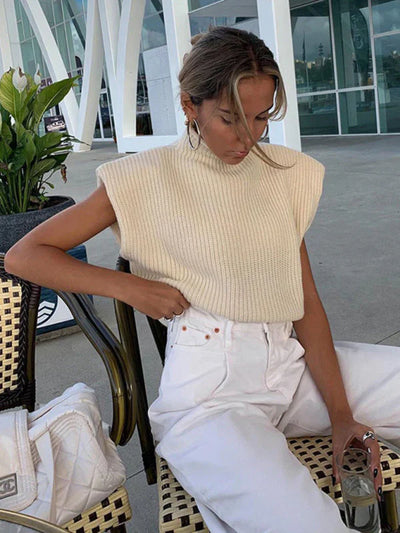 Yanira - New solid color turtleneck sweater with short sleeves