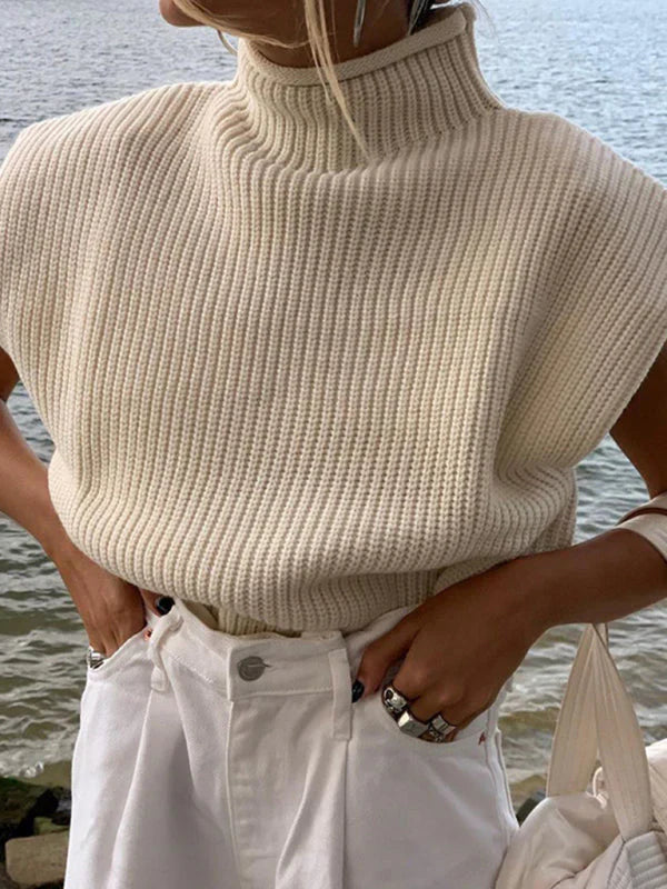 Yanira - New solid color turtleneck sweater with short sleeves