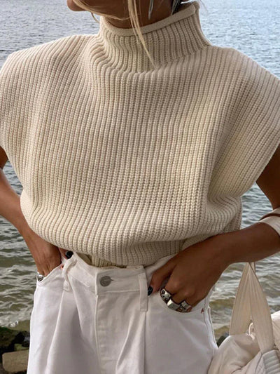 Yanira - New solid color turtleneck sweater with short sleeves