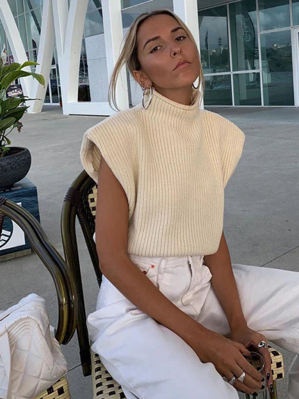 Yanira - New solid color turtleneck sweater with short sleeves