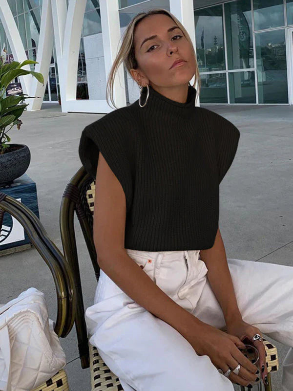 Yanira - New solid color turtleneck sweater with short sleeves