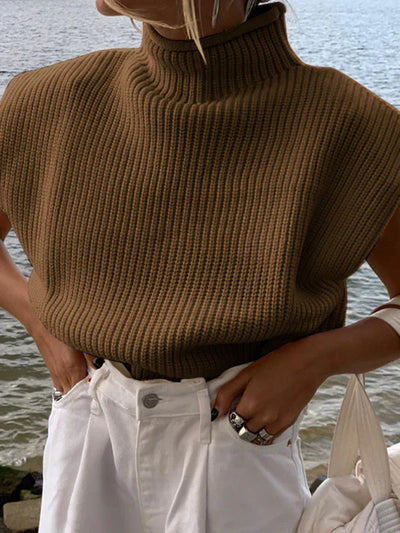 Yanira - New solid color turtleneck sweater with short sleeves