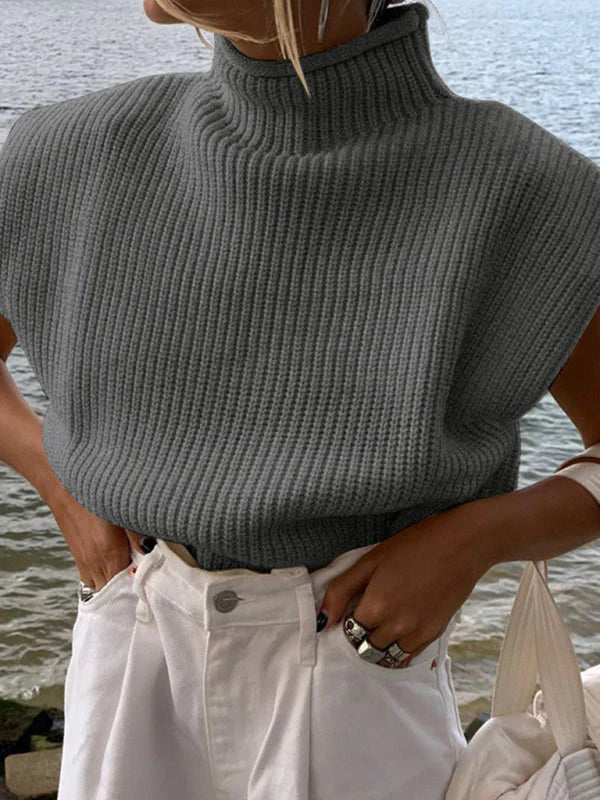 Yanira - New solid color turtleneck sweater with short sleeves
