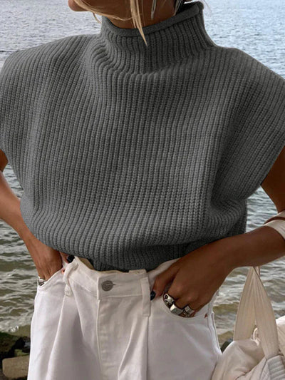 Yanira - New solid color turtleneck sweater with short sleeves