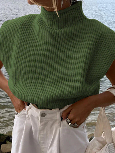 Yanira - New solid color turtleneck sweater with short sleeves