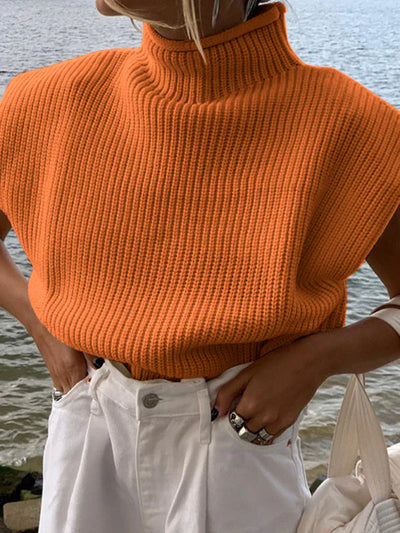 Yanira - New solid color turtleneck sweater with short sleeves