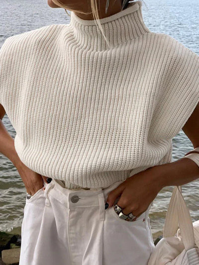 Yanira - New solid color turtleneck sweater with short sleeves