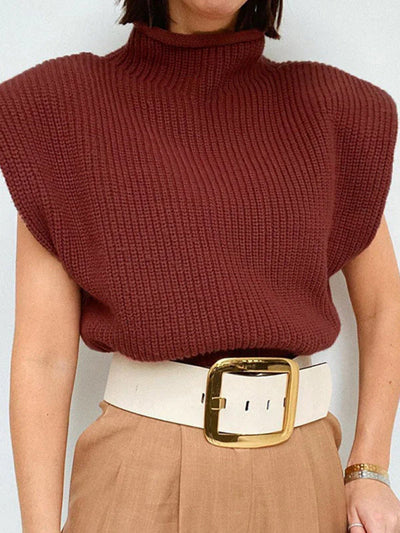 Yanira - New solid color turtleneck sweater with short sleeves