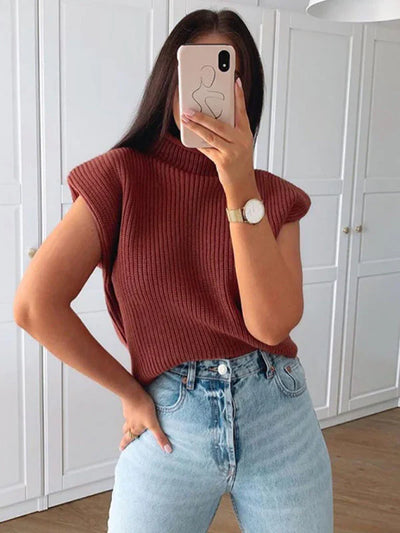 Yanira - New solid color turtleneck sweater with short sleeves