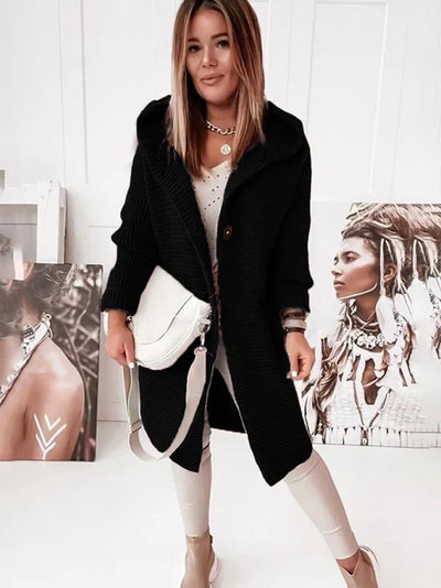 Women's mid-length long-sleeved hooded cardigan: comfort and style