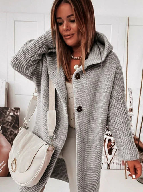 Women's mid-length long-sleeved hooded cardigan: comfort and style