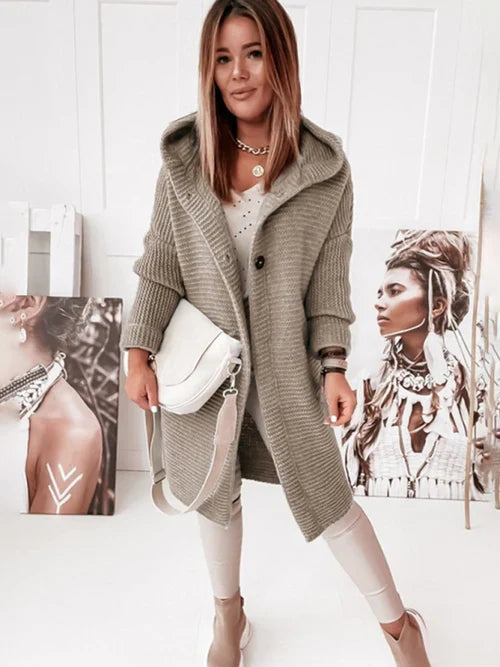 Women's mid-length long-sleeved hooded cardigan: comfort and style